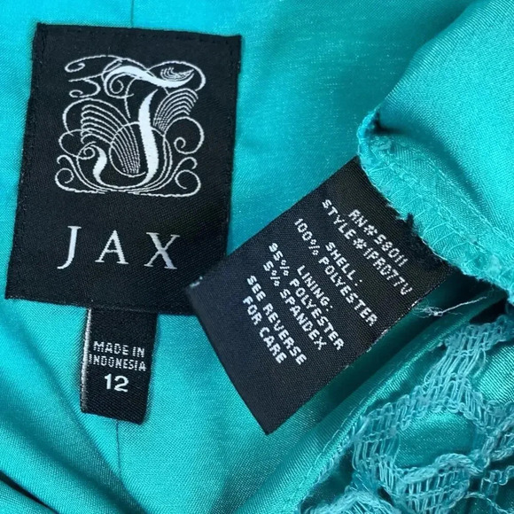 JAX Cap Sleeves Eyelet Crocheted Lace Shift Dress Pleated Hem Size 12 Teal Retro - Picture 16 of 16